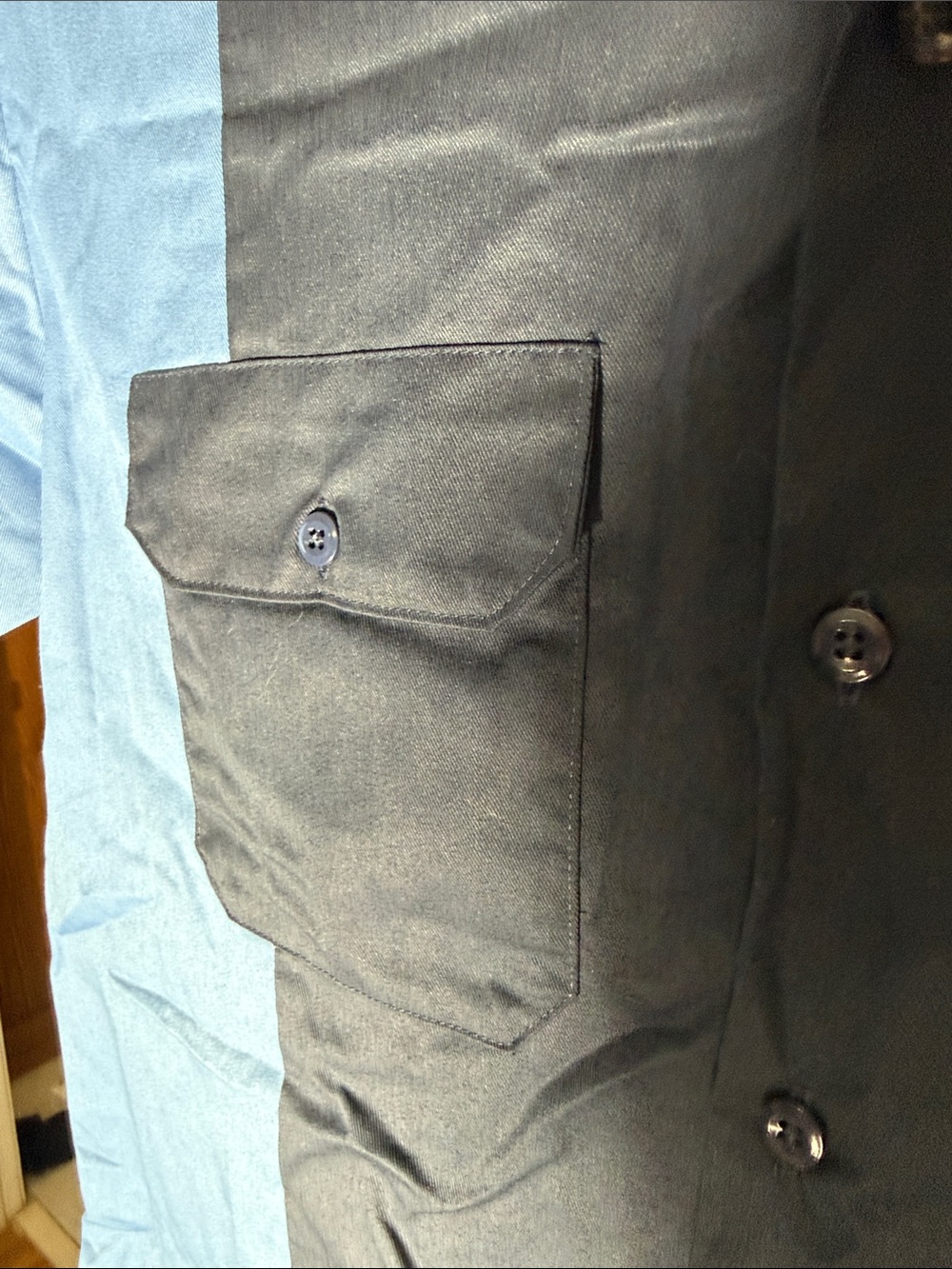 Dickies Two-Tone Light Blue and Black Short Sleeve Button-Down Work Shirt - Picture 4 of 5